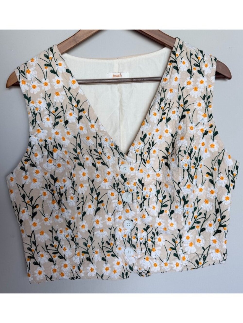 Floral Embroidered V-Neck Crop Top Vest
